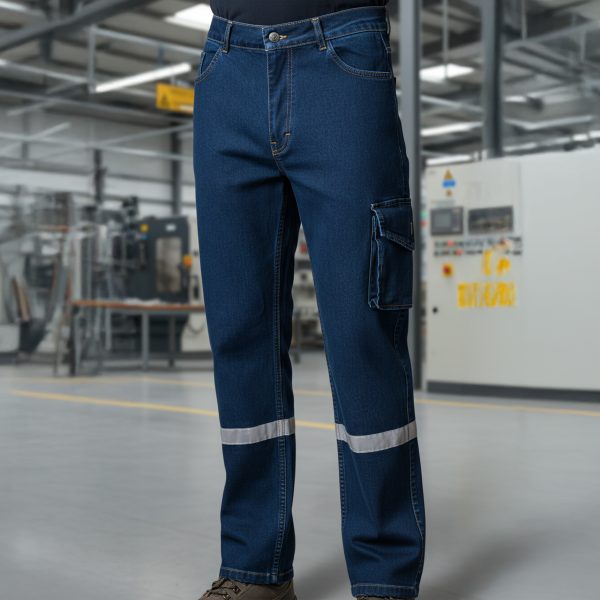 Reflektör Şeritli Likralı Kot İş Pantolonu